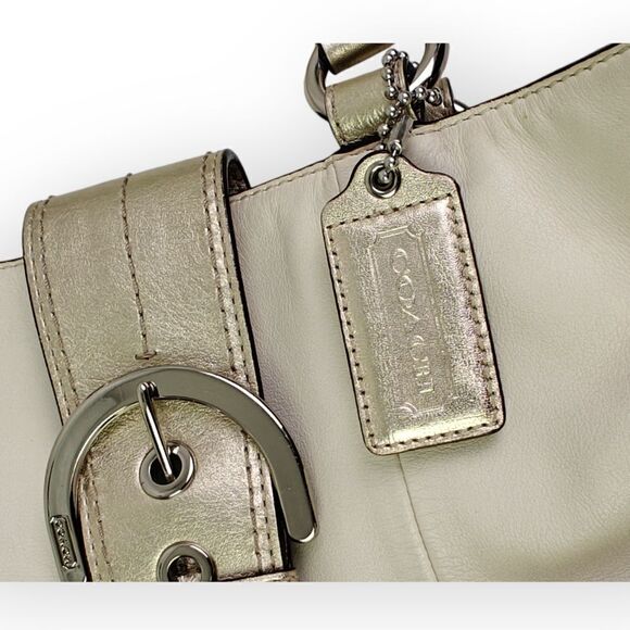 VTG COACH PEARL OFF WHITE GOLD GENUINE LEATHER SHOULDER BAG HANDBAG PURSE TOTE - Picture 5 of 13